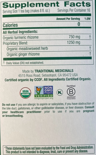 Herbal Tea Traditional Medicinals Organic Turmeric with Meadowsweet & Ginger