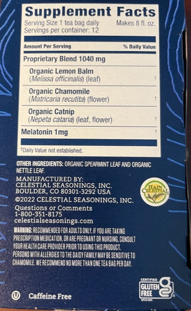 Herbal Tea Celestial Sleep Well with Melatonin, Chamomile & Mint