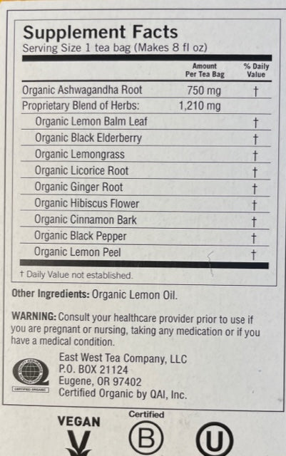 Herbal Tea Yogi Elderberry Lemon Balm Immune + Stress with Ashwagandha for Adaptogenic Support