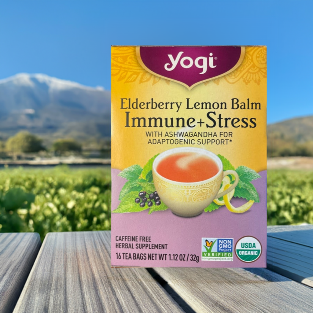 Herbal Tea Yogi Elderberry Lemon Balm Immune + Stress with Ashwagandha for Adaptogenic Support