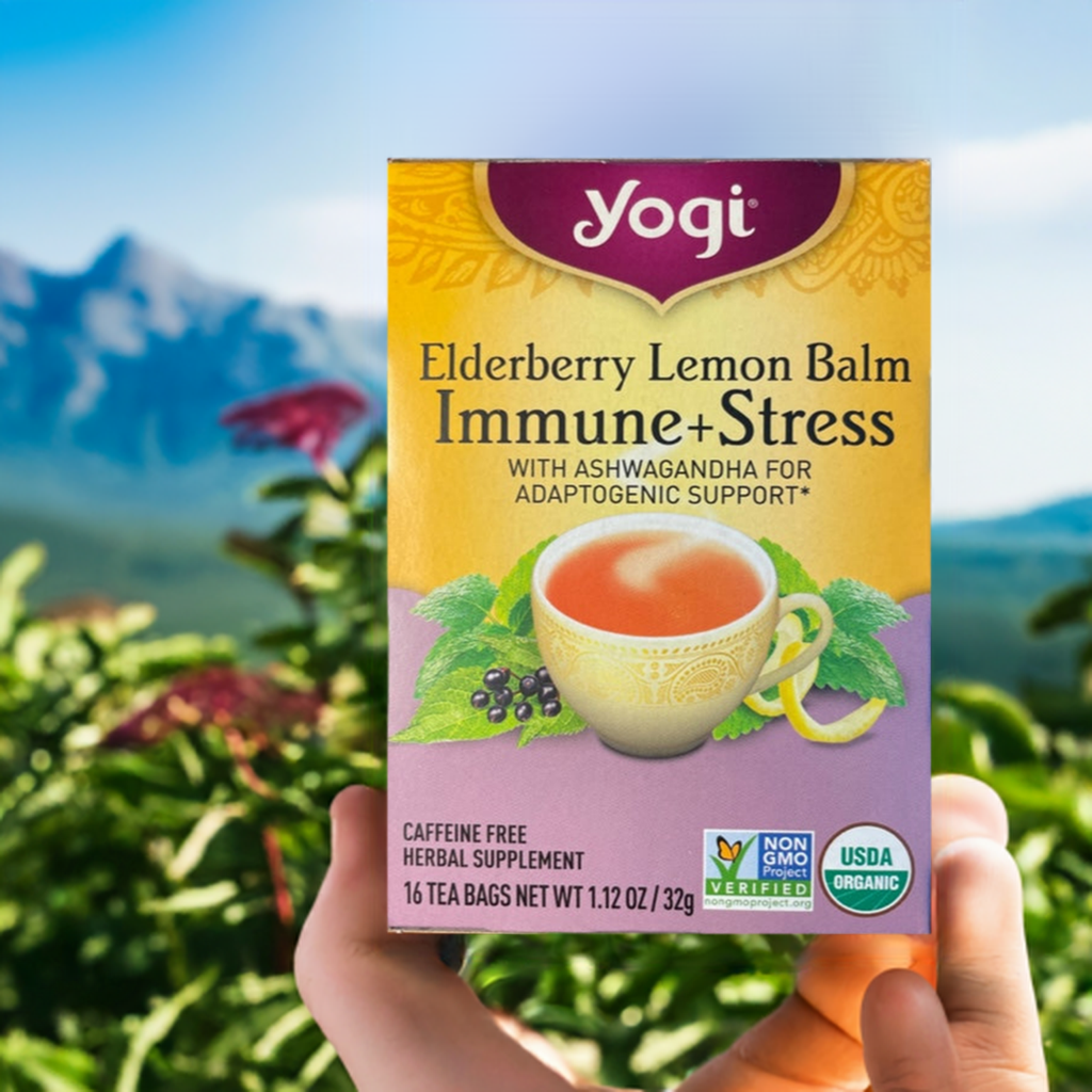 Herbal Tea Yogi Elderberry Lemon Balm Immune + Stress with Ashwagandha for Adaptogenic Support
