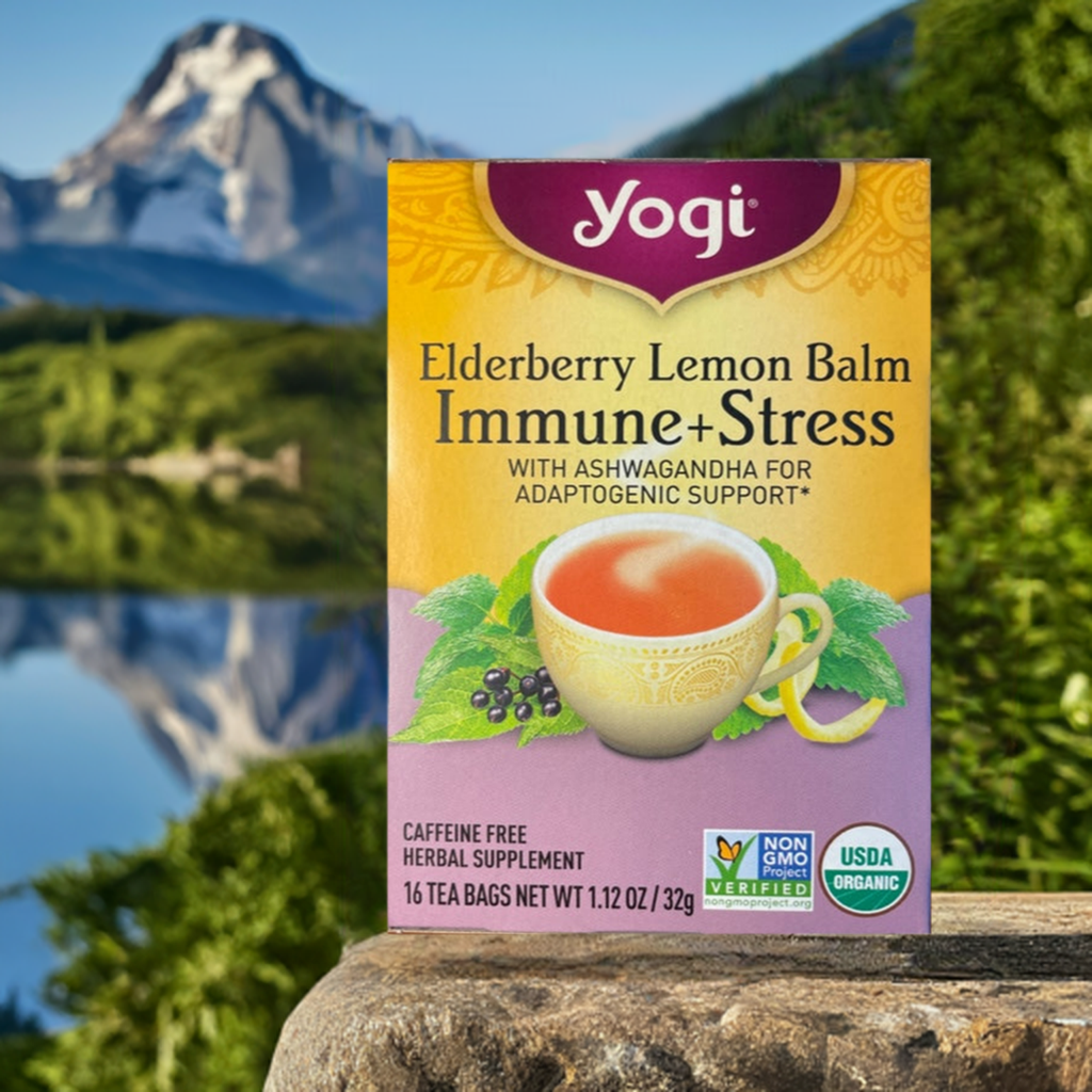 Herbal Tea Yogi Elderberry Lemon Balm Immune + Stress with Ashwagandha for Adaptogenic Support