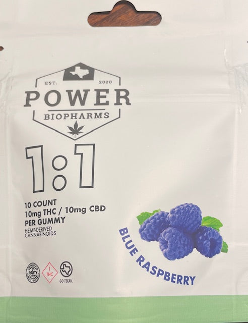 CBD 1:1 Gummies with 10 mg CBD & THC Blue Raspberry 10 per Bag