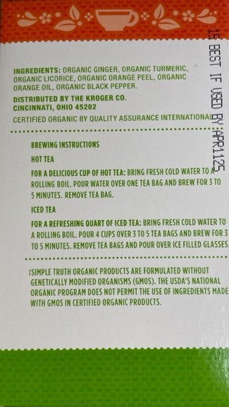 Herbal Tea Simple Truth Organic Ginger Turmeric