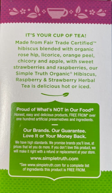 Herbal Tea Simple Truth Organics Hibiscus Strawberry Raspberry Simple Truth Organic