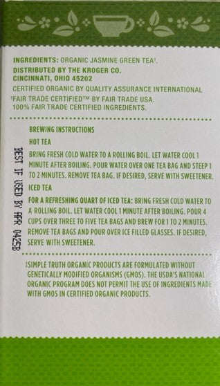 Herbal Tea Simple Truth Organic Jasmine Green Tea