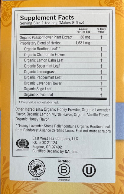 Herbal Tea Yogi Honey Lavender Stress Relief - Soothing Serenity Blend*