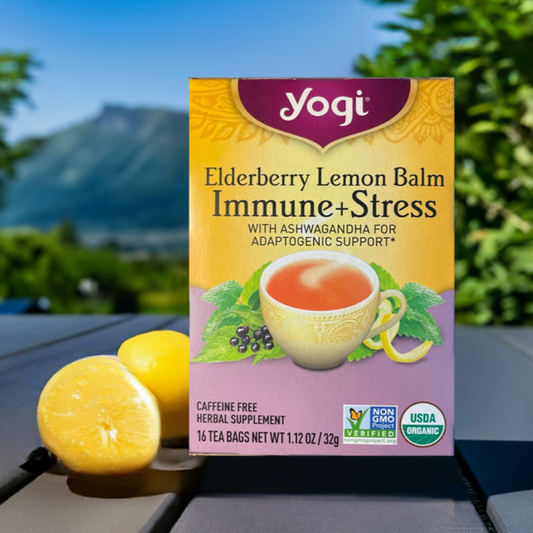 Herbal Tea Yogi Elderberry Lemon Balm Immune + Stress with Ashwagandha for Adaptogenic Support