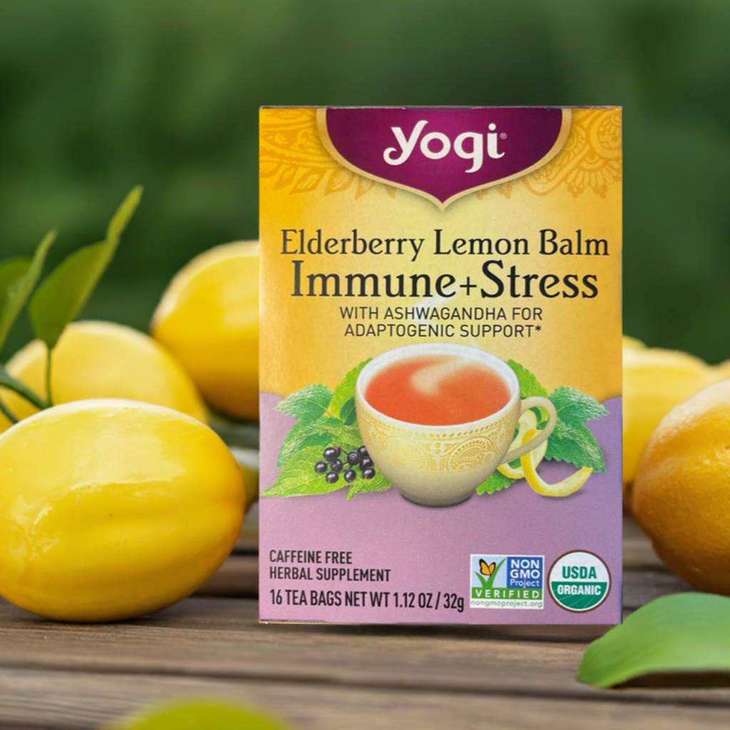 Herbal Tea Yogi Elderberry Lemon Balm Immune + Stress with Ashwagandha for Adaptogenic Support